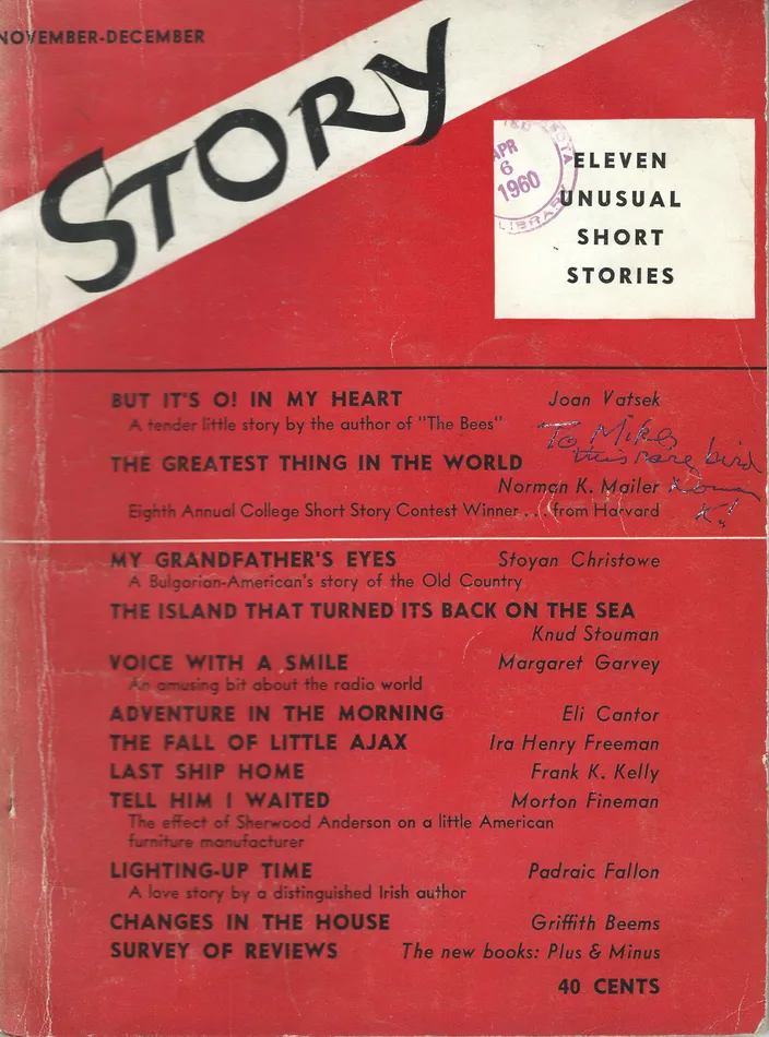 Story magazine item, 1941 — related to the reprint of "The Greatest Thing in the World"