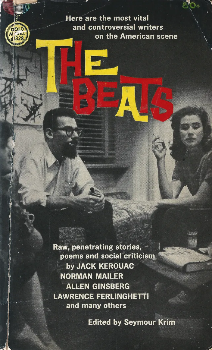 Cover of The Beats, ed. Seymour Krim (Fawcett Gold Medal, 1960), listing Kerouac, Mailer, Ginsberg, and Ferlinghetti