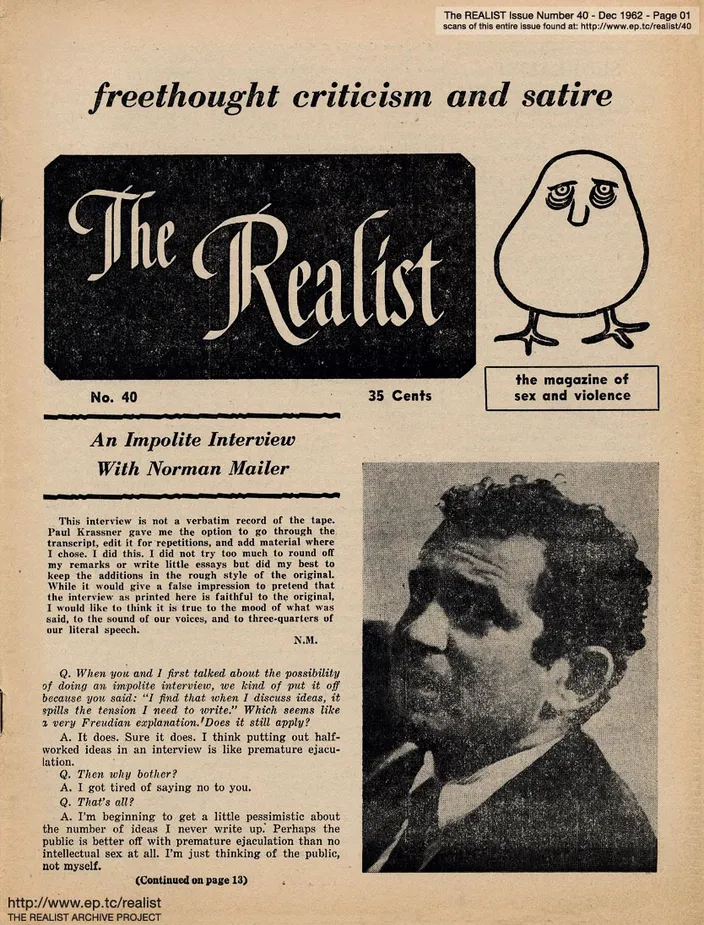 Cover of The Realist No. 40 (December 1962): "An Impolite Interview With Norman Mailer"
