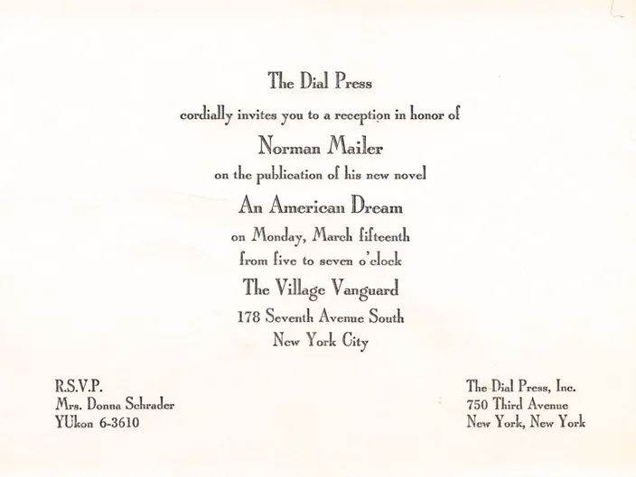 Invitation to the publication reception at the Village Vanguard, 15 March 1965