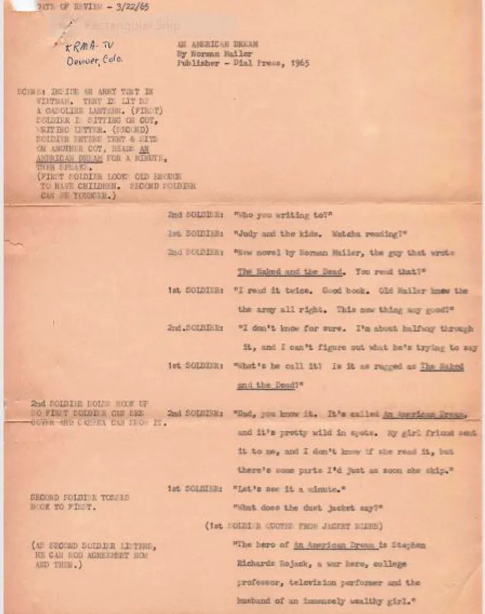 Donald M. Boucher's "Army Tent in Vietnam" review of An American Dream, 22 March 1965
