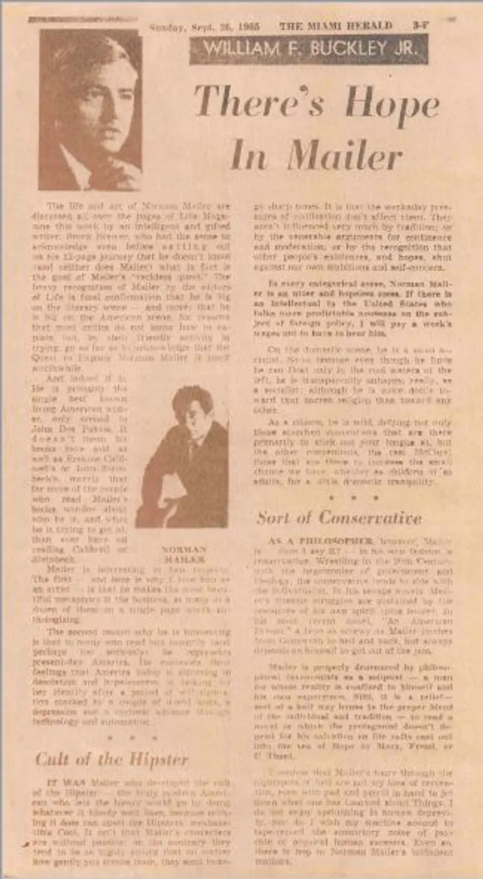William F. Buckley Jr., "There's Hope in Mailer," Miami Herald, 26 September 1965