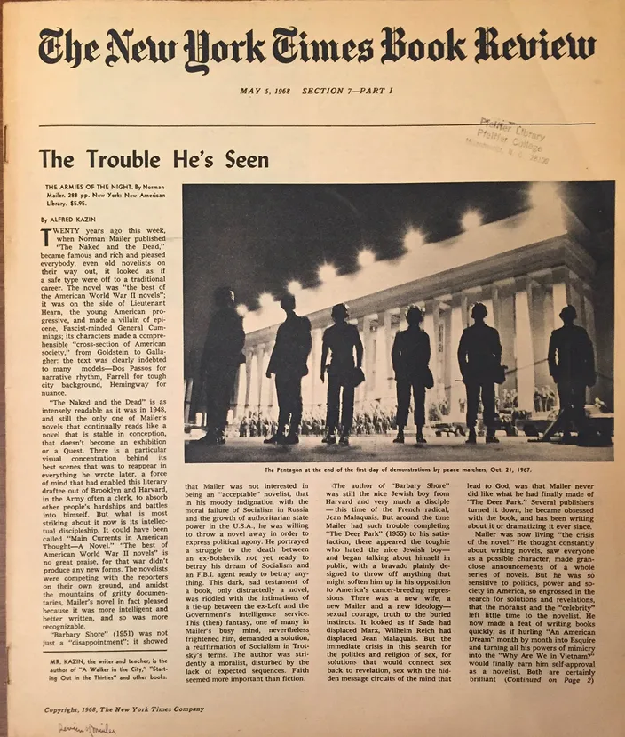 Alfred Kazin's front-page review, New York Times Book Review, 5 May 1968