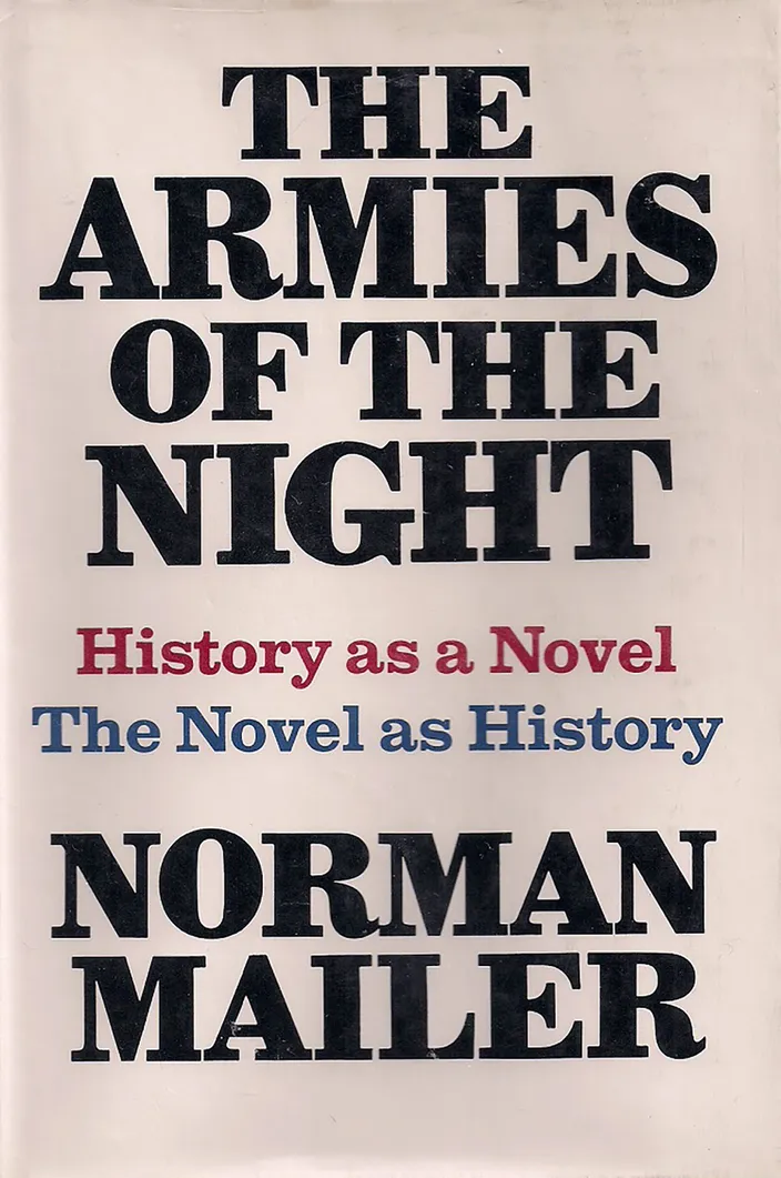 Dust jacket of the first edition of The Armies of the Night (New American Library, 6 May 1968)