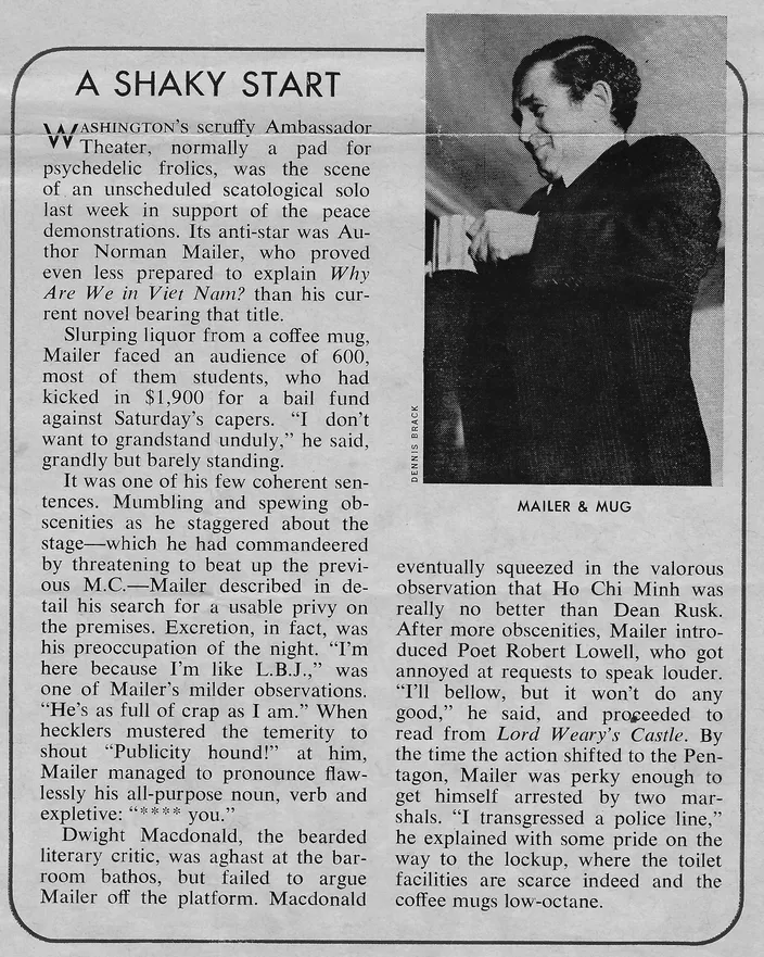 Snippet from Time, 27 October 1967, which Mailer quotes at the opening of the book