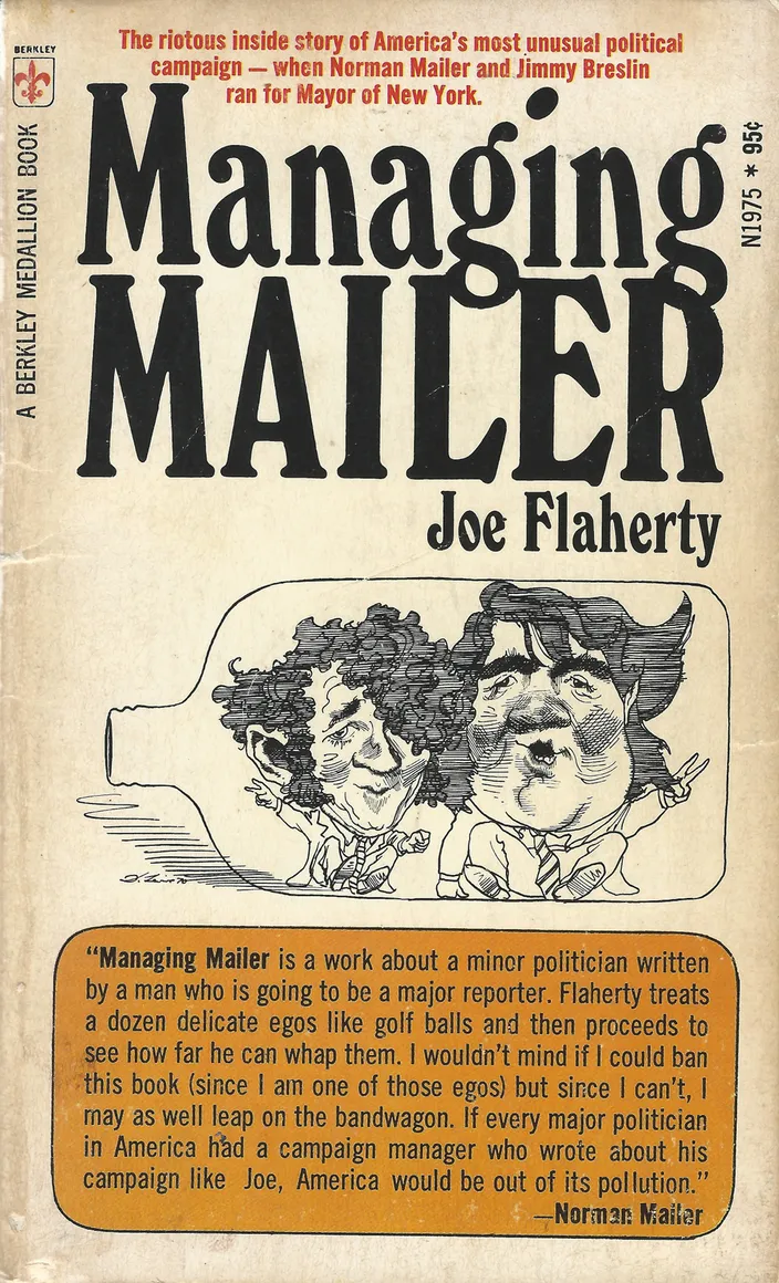 Managing Mailer paperback (Berkley Medallion, 1975), with Mailer's statement on the cover
