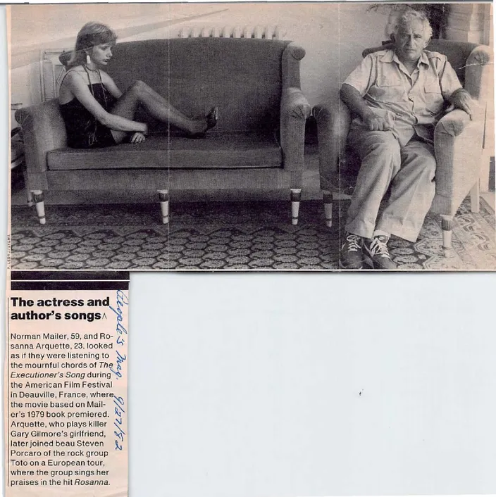 Norman Mailer and Rosanna Arquette at Deauville for the premiere of the film of The Executioner's Song, September 1982