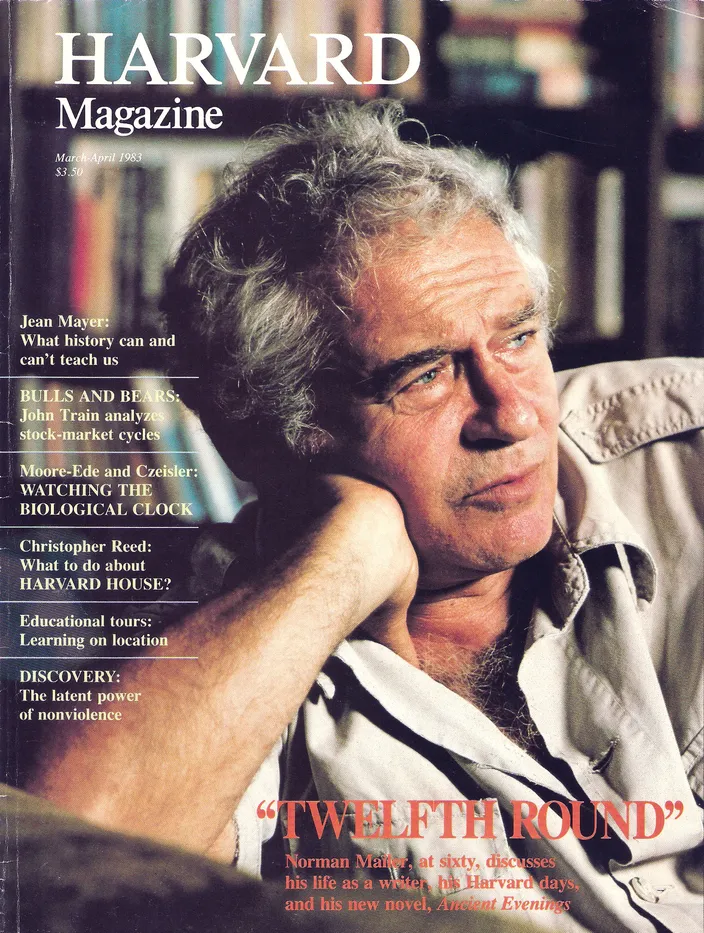 Harvard Magazine, March-April 1983, with a cover photograph of Mailer (83.10)