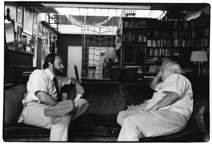 Robert Begiebing and Norman Mailer in Mailer's Brooklyn apartment, September 1982 (photograph by Christopher Johnson)