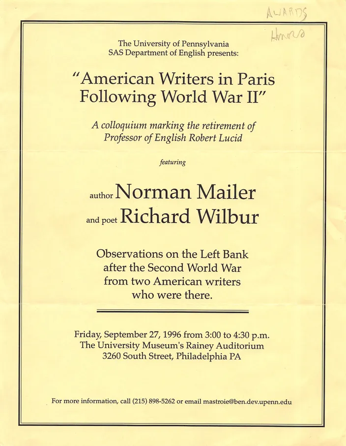 Norman Mailer with Richard Wilbur, American Writers in Paris, September 1996