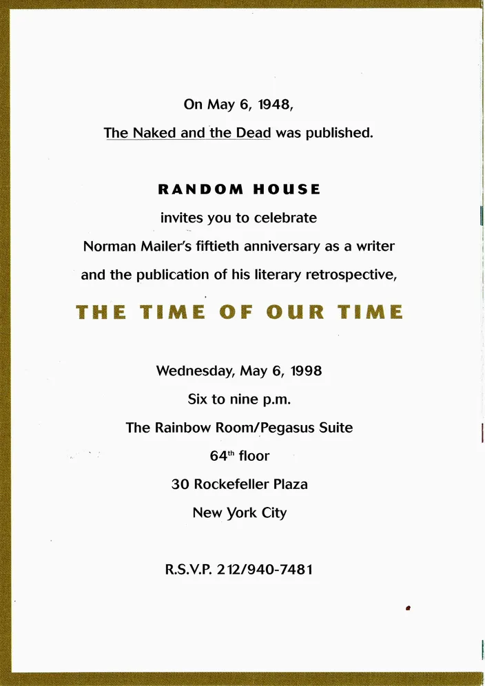 Invitation to the Time of Our Time publication party, 6 June 1998
