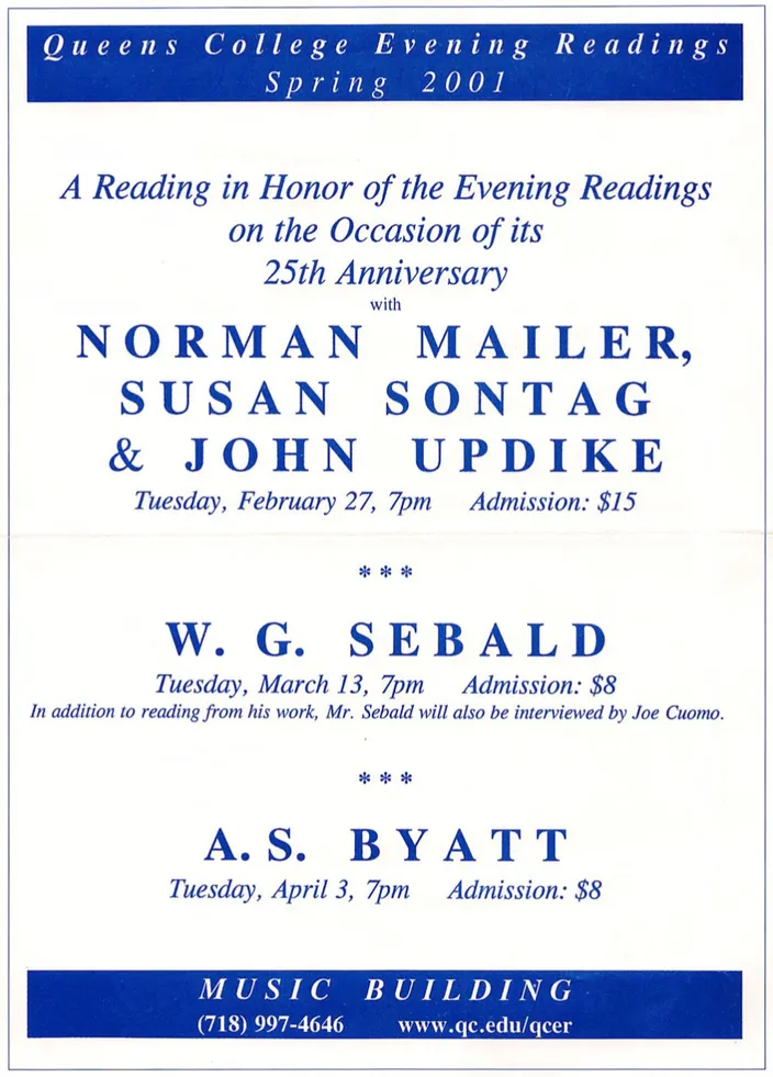 Norman Mailer, Susan Sontag, and John Updike at a reading, February 2001